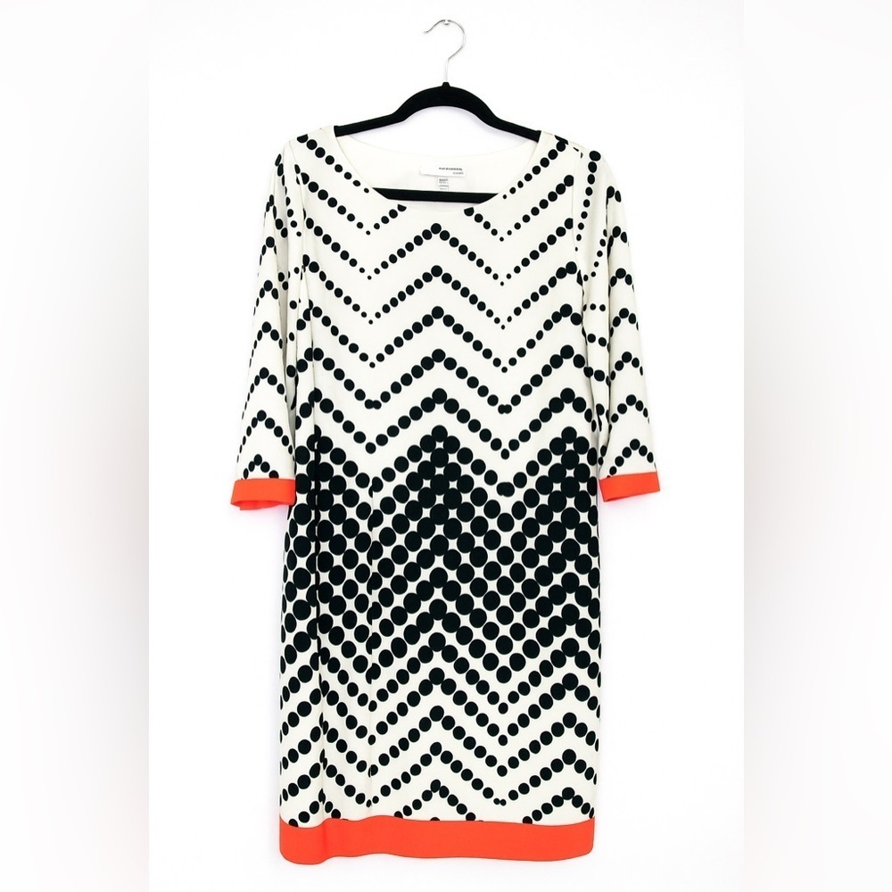 Studio One New York Black/White/Coral Polka Dot Sheath Dress Women’s Size Medium